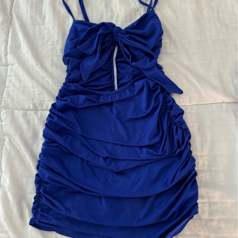 Blue bow short dress